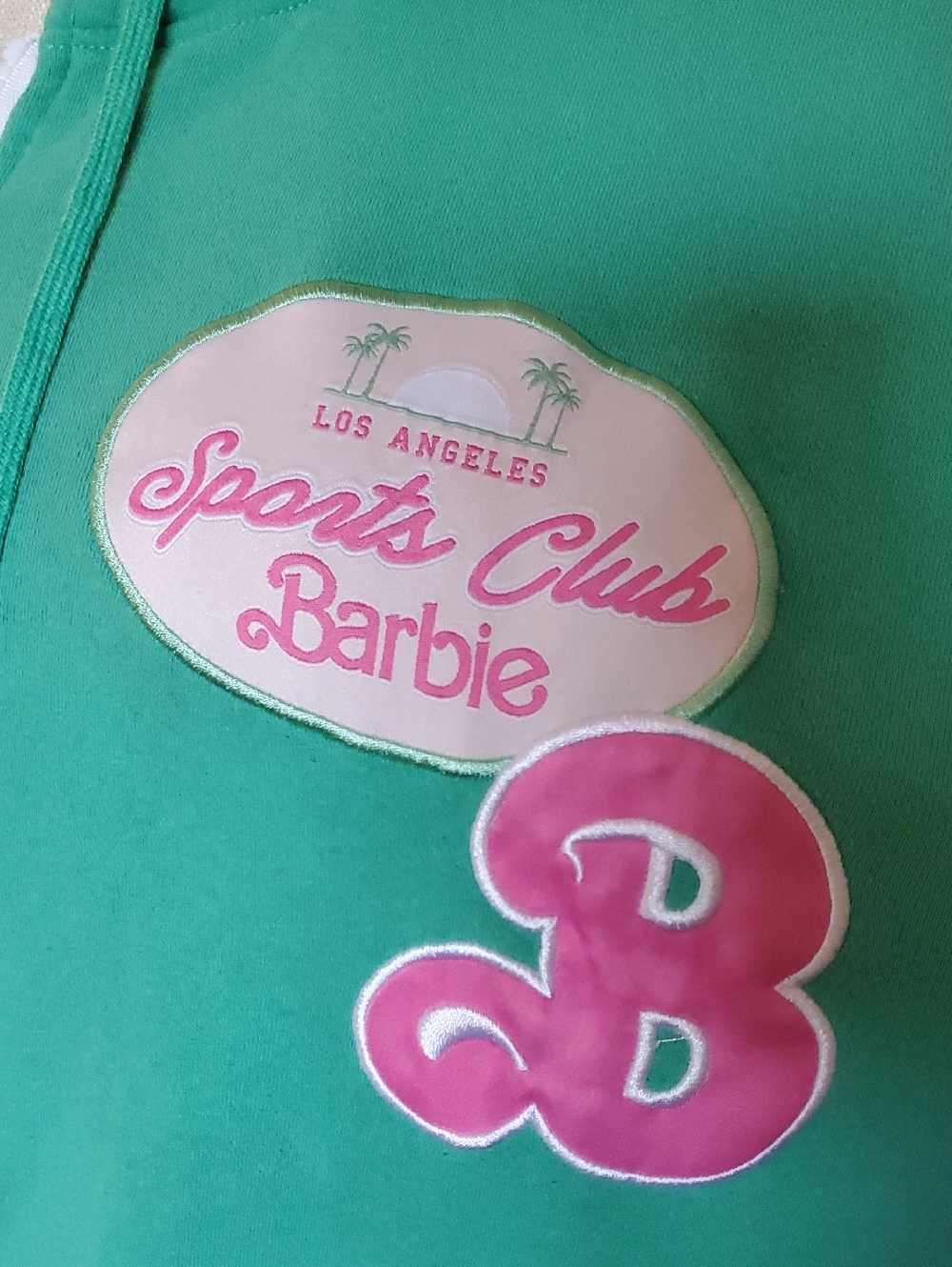 Barbie Green Hooded Sweatshirt Top with Pink Sports Club Logo Size Large